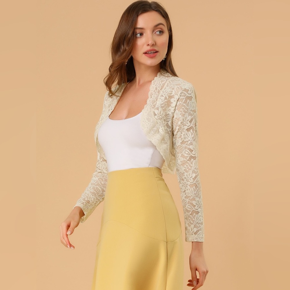 Allegra K Cream Lace Bolero